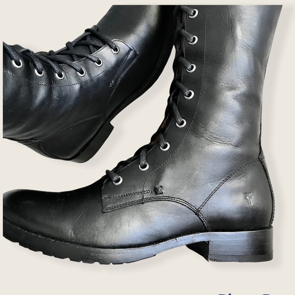 Frye Melissa Tall Black Genuine Leather LaceUp Knee High Vintage Equestrian Boot - Picture 12 of 15